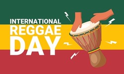 Bannière De La Journée Internationale Du Reggae, Avec Illustration D'une Main Jouant Un Tambour Traditionnel.