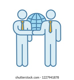 International relations color icon. Global trade. Business deal. Partnership. Business cooperation. Isolated vector illustration