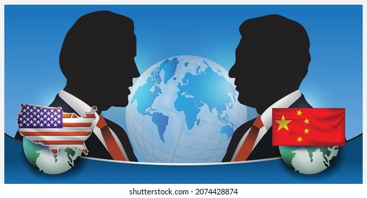 International Relations President Joe Biden of the United States and President of China Xi Jingping vector illustration 