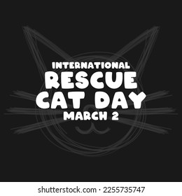 International Rescue Cat Day  March 2  Abstract hand drawn line cat head  Black background  Poster  banner  card  background  Eps 10 