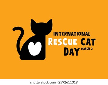 International Rescue Cat Day. March 2. Yellow background. Cat icon. Eps 10.