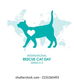 International Rescue Cat Day vector. Domestic cat with heart shape silhouette icon vector. Rescue Cat Day Poster, March 2. Important day