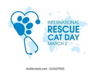 International Rescue Cat Day vector. Animal cat paw print and stethoscope silhouette icon vector. Rescue Cat Day Poster, March 2. Important day
