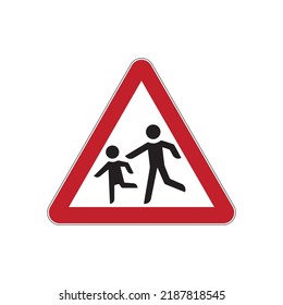 International road sign caution children isolated on white background. Trafic symbol. Vector illustration.