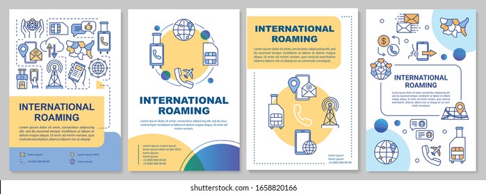 International roaming brochure template. Foreign service network use. Flyer, booklet, leaflet print, cover design with linear icons. Vector layouts for magazines, annual reports, advertising posters