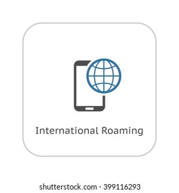 Icono de itinerancia internacional. Diseño plano. Concepto de servicios y dispositivos móviles. Ilustración aislada.