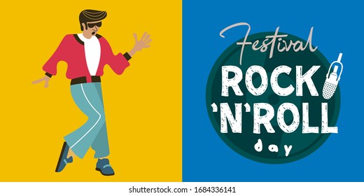 International rock and roll day. Vector template for festival posters, rock and roll day parties.