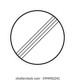 International round traffic derestriction end of speed limit sign flat style design vector illustration. White circle board with black stripe icon. End of prohibition traffic sign.