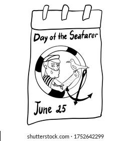 International sailor day. Sailor fishing net. Day of the Seafarer. June 25. Holiday concept. Greeting card with anchor and with stripes. Vector illustration, for cards, posters, 