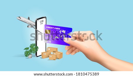 International sales and ordering of goods and services via credit card with mobile phone, concept business communication Import and export products between countries all over the world