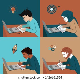 International school concept. Students vector illustration. Study school, education international people.  Сulture religion education concept.  Vector  illustration.