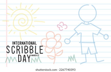 International Scribble Day. March 27. Children's drawing design. Doodle. Line. Colorful. Poster, banner, card, background. Eps 10.