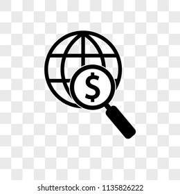 International search for money vector icon on transparent background, International search for money icon