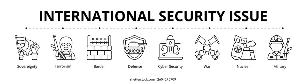 International Security Issue Line Banner Web Icon Set Vector Illustration