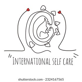 International self care day 24 July hand lettering vector illustration in script