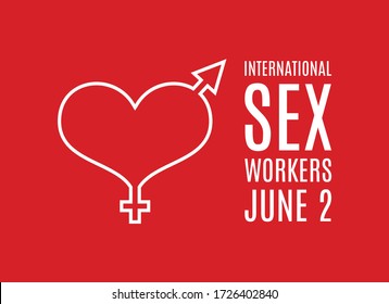 International Sex Workers Day vector. Whores' Day vector. Gender symbol with heart icon vector. Red background with heart shape, he and she. Sex Workers Day Poster, June 2. Important day