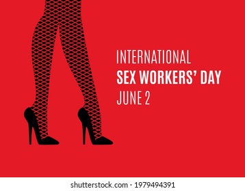 International Sex Workers' Day vector. Female legs in high heels vector. Black high heels and fishnet stocking silhouette on a red background. Sexy women's legs icon. Important day