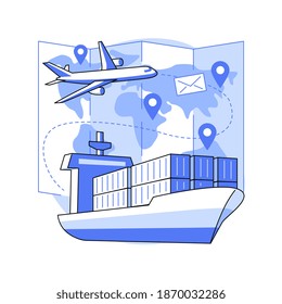 International shipment abstract concept vector illustration. International priority shipment, insured worldwide delivery, post service, freight system, package online tracking abstract metaphor.