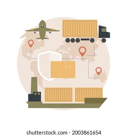 Ilustración de vectores de concepto abstracto de envío internacional. Envío de prioridad internacional, entrega asegurada en todo el mundo, servicio de correos, sistema de carga, paquete de metáfora abstracta de seguimiento en línea.