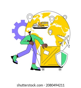 Ilustración de vectores de concepto abstracto de envío internacional. Envío de prioridad internacional, entrega asegurada en todo el mundo, servicio de correos, sistema de carga, paquete de metáfora abstracta de seguimiento en línea.