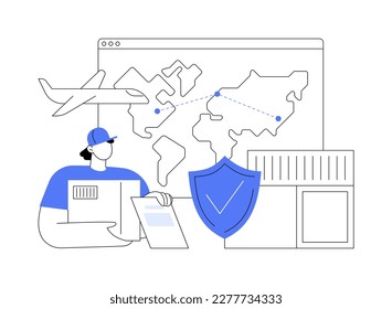 Ilustración de vectores de concepto abstracto de envío internacional. Envío de prioridad internacional, entrega asegurada en todo el mundo, servicio de correos, sistema de carga, paquete de metáfora abstracta de seguimiento en línea.