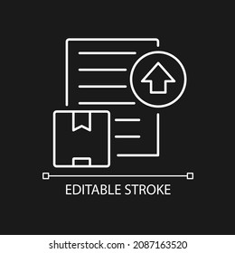 International shipment export license white linear icon for dark theme. Global trade document. Thin line customizable illustration. Isolated vector contour symbol for night mode. Editable stroke