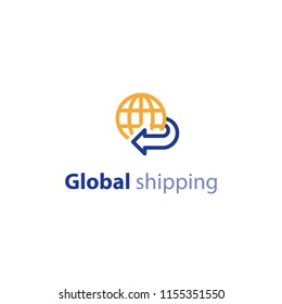 International shipment, global shipping program, delivery services, tracking order, globally transportation business vector line icon