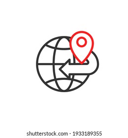 Envío internacional, programa de envío global, servicios de entrega, pedido de seguimiento, negocios de transporte global. Icono de línea del vector.