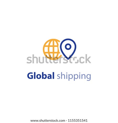International shipment, global shipping program, delivery services, tracking order, globally transportation business vector line icon