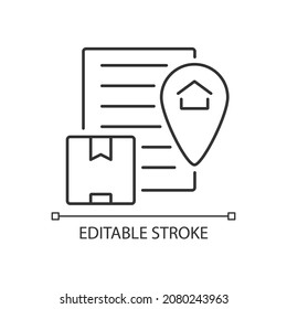 Icono lineal del certificado de origen de envío internacional. documento de comercio internacional. Ilustración personalizable de línea delgada. Símbolo de contorno. Dibujo de contorno aislado del vector. Trazo editable