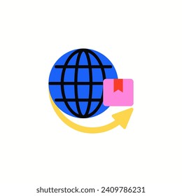 Icono plano de envío internacional, signo vectorial, pictograma colorido aislado en blanco. Símbolo de entrega global, ilustración del logotipo. Diseño de estilo plano