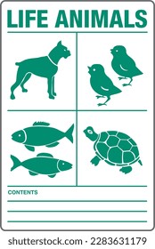International Shipping Pictorial Green Labels Life Animals Dog Chicks Fish Turtle