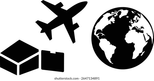 international shipping silhouettes 10 globe plane.