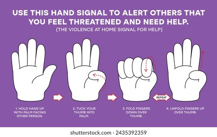 Internationales Signal für Hilfe. Einhändige Geste, die von einer Person verwendet werden kann, um andere zu alarmieren, dass Sie sich bedroht fühlen und Hilfe benötigen. Gewalt zu Hause - Hilferuf