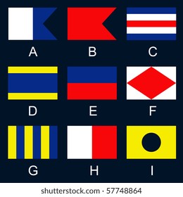 International signals used by ships at sea, used to spell out short messages, or used individually or in combination each with a special meaning