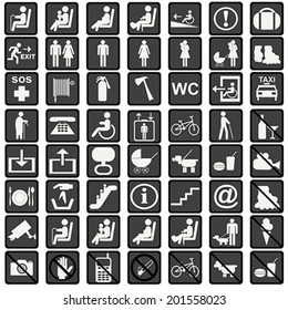 International signs icons used in transportation means