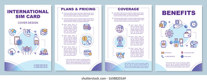 International SIM card brochure template. Tariff plan benefits. Flyer, booklet, leaflet print, cover design with linear icons. Vector layouts for magazines, annual reports, advertising posters