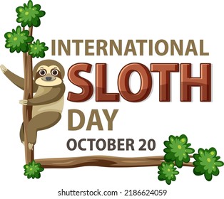 International sloth day banner concept vector illustration