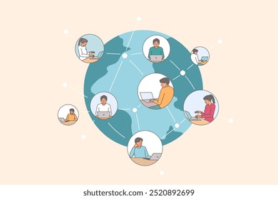 International social network for business people from around world who use computers to communicate. Global internet network for chatting and information exchange via cloud technologies