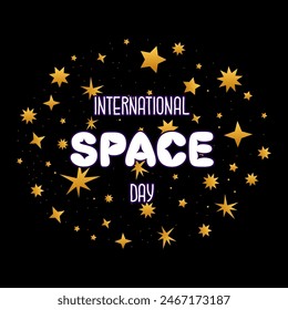 International Space Day concept banner, poster, background. Star pattern and lettering. Vector illustration.