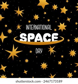 International Space Day concept banner, poster, background. Star pattern and lettering. Vector illustration.