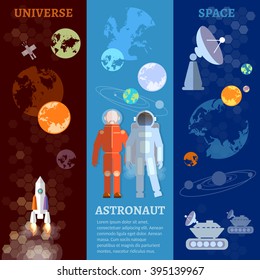 International space program banners astronauts in space vector illustration 