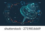 international space station or aerospace engineering, graphic of lined orbital infrastructure with galaxy interface