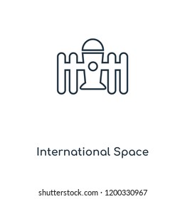 International Space Station concept line icon. Linear International Space Station concept outline symbol design. This simple element illustration can be used for web and mobile UI/UX.
