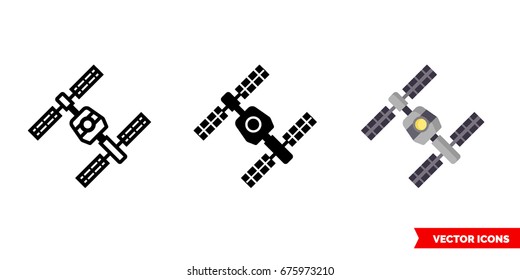 International Space Station Icon Of 3 Types: Color, Black And White, Outline. Isolated Vector Sign Symbol.