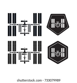 International Space Station silhouette set on white background. Simplified version. Vector illustration isolated on white background.