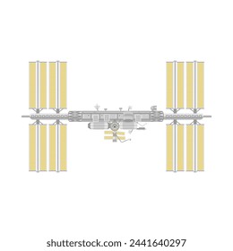 International space station, spacecraft with top view and yellow panels vector illustration