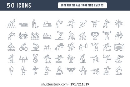 International Sporting Events. Collection of perfectly thin icons for web design, app, and the most modern projects. The kit of signs for category Holidays.