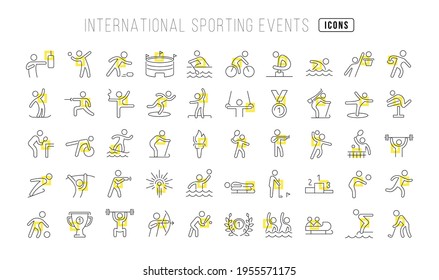 International Sporting Events. Collection of perfectly thin icons for web design, app, and the most modern projects. The kit of signs for category Holidays.