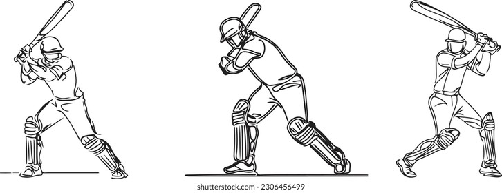 International sports cricket players line art vectors